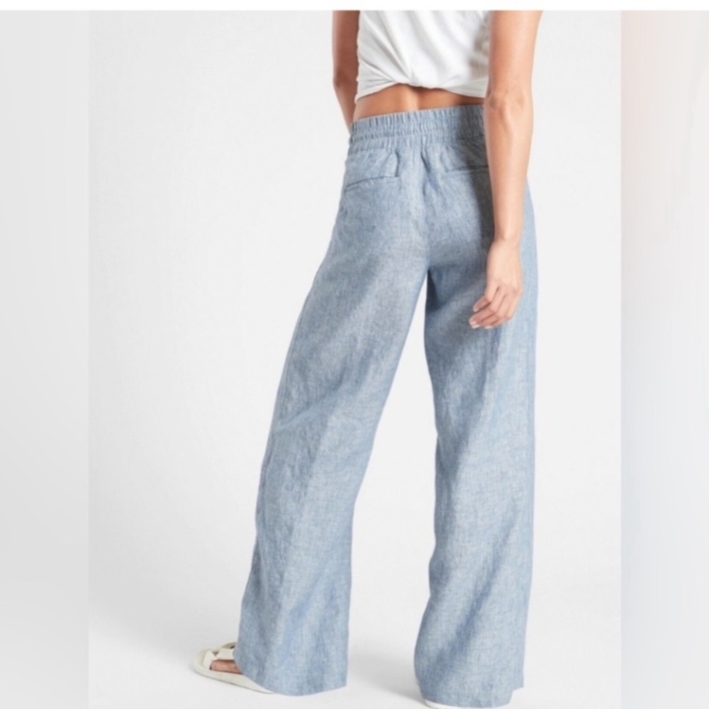 Athleta Cabo Linen Wide Leg Light Blue Pants Elastic Comfort - Picture 2 of 8